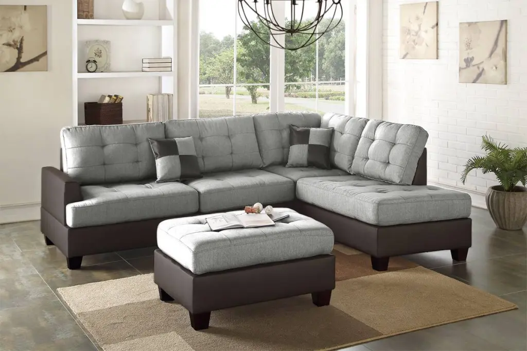 Contemporary Sectional Sofa Grey Polyfiber Linen Fabric Cushion kanepe