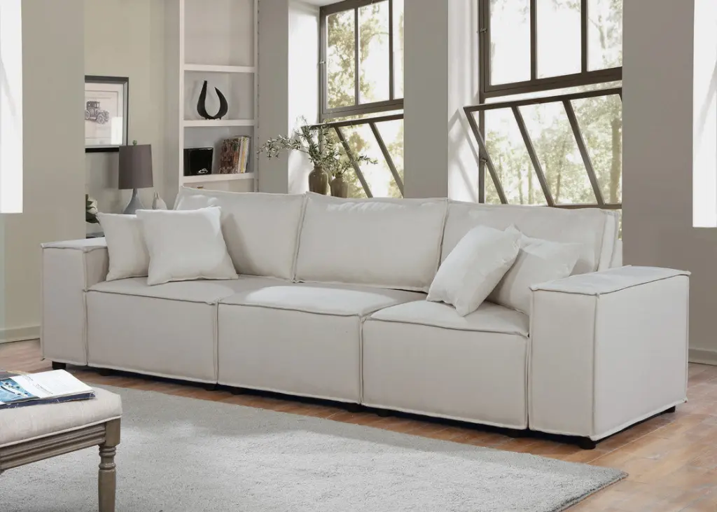 Annabel 104 Inch Sofa Beige Linen Upholstered Living Room Couch lilola home