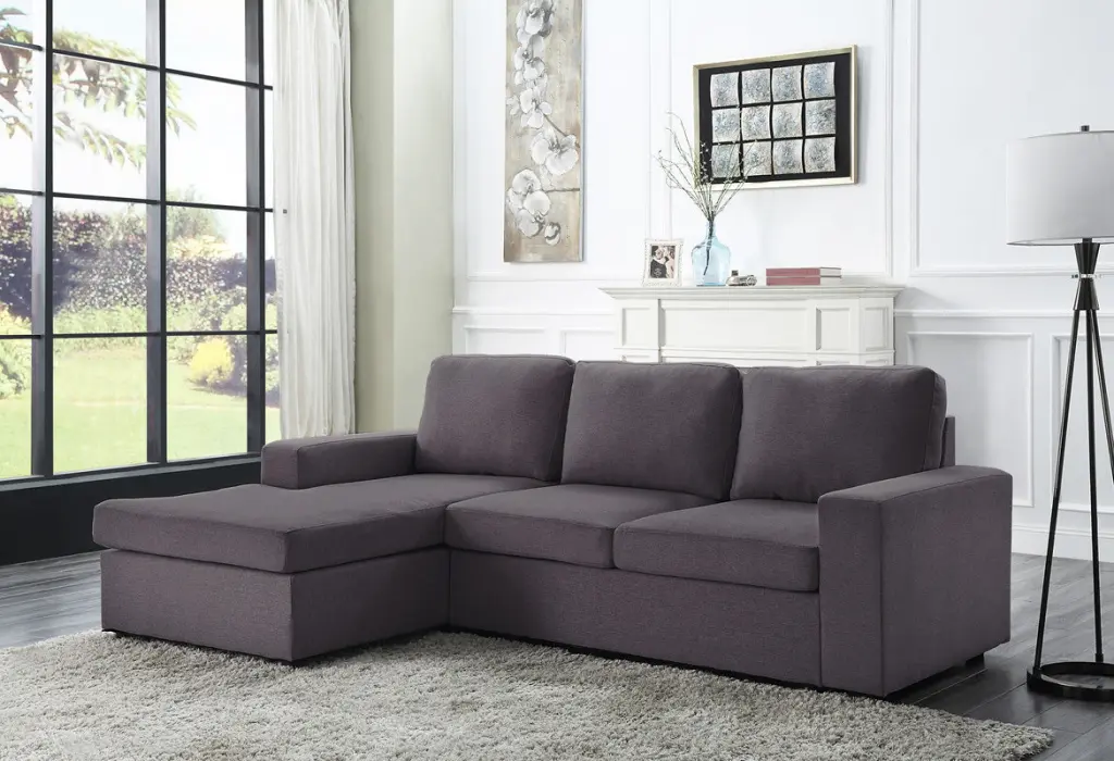 Newlyn 94.5 Inch Sofa Reversible Chaise Dark Gray Linen Fabric lilola home