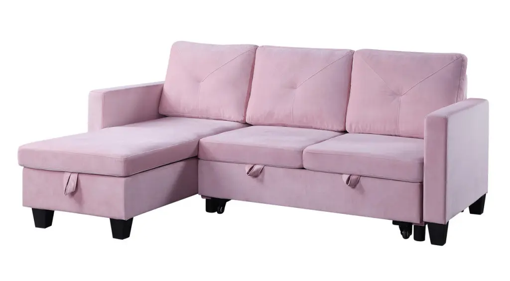 Nova 82.5 Inch Pink Velvet Reversible Sleeper Sectional Sofa Storage lilola home
