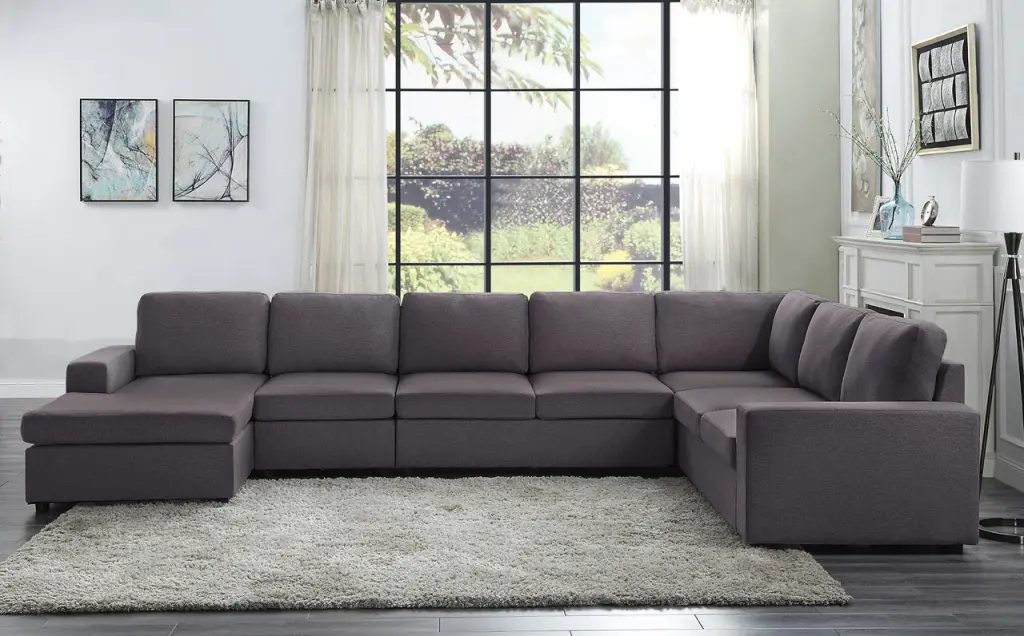 Tifton 146.5" Modular Sectional Sofa Reversible Chaise Dark Grey lilola home