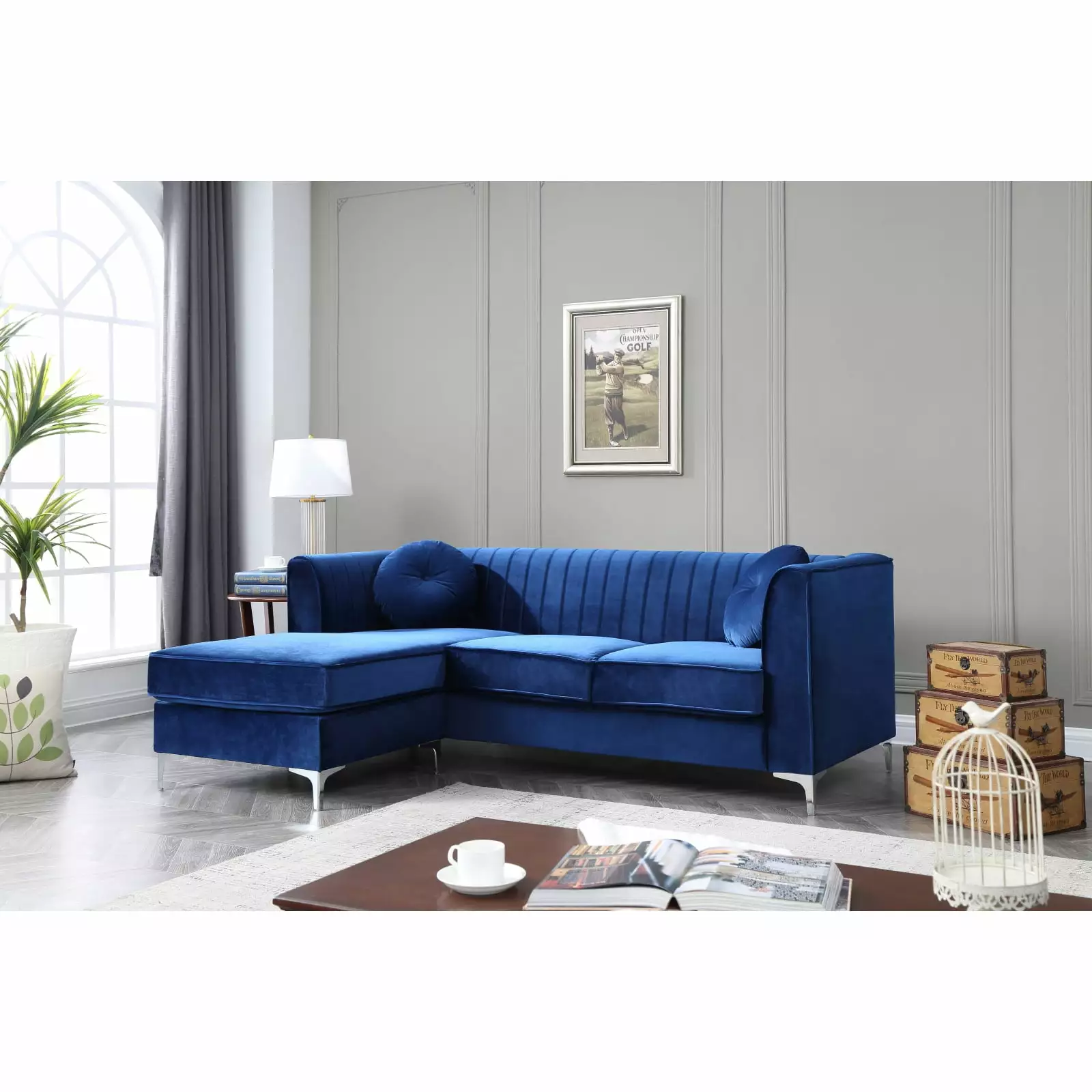 Miekor Furniture Delray G791B-SC Navy Blue Sofa Chaise 3-Piece Set