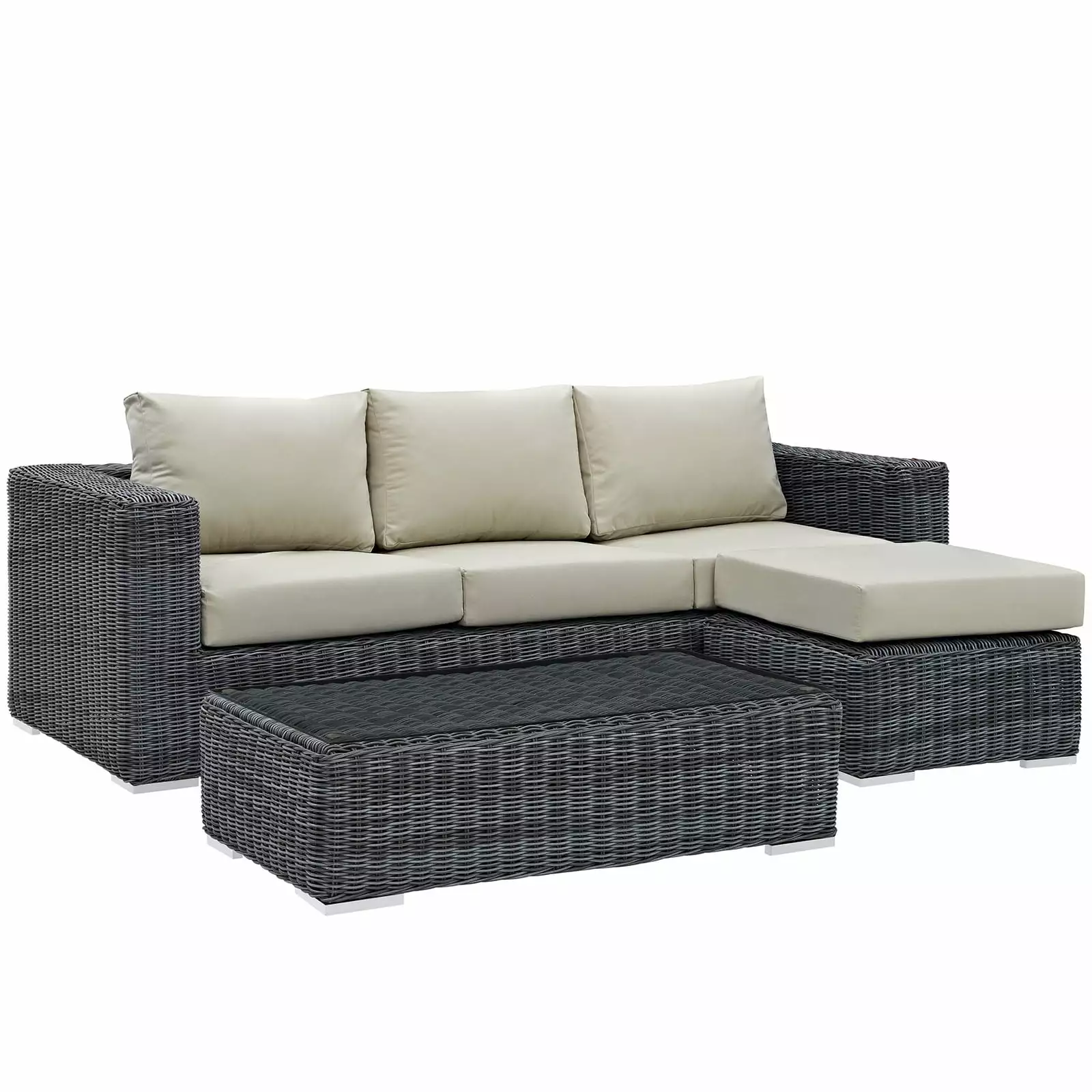 Modern Contemporary Urban Design Living Lounge Room Sectional Sofa Set Beige Rattan