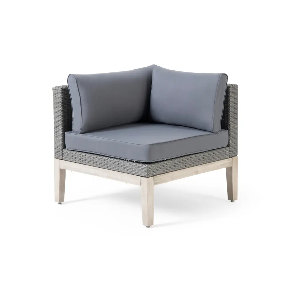 Loft Corner Sofa, Grey Upholstered Sectional Acacia Wood Frame nh-an