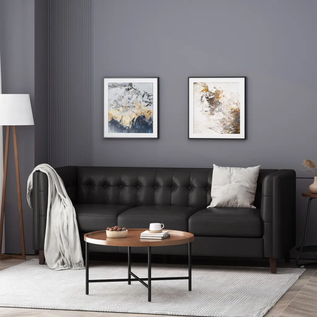 Mirod Comfy 3 Seat Sofa Tufted Back Modern Living Room Black Fabric Sectional Couch nh-mirod