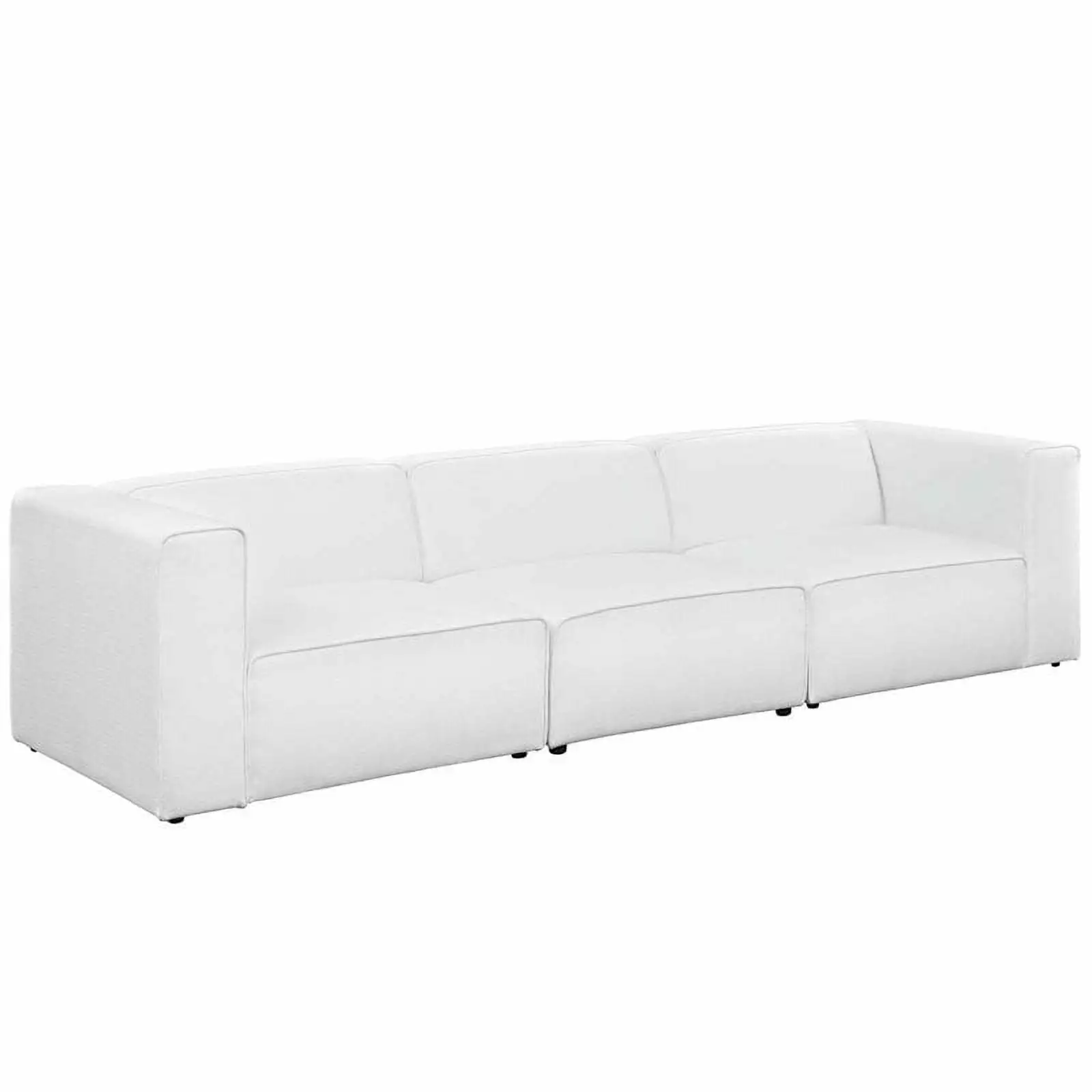 Pemberly Row Modern Contemporary 3 Piece Upholstered Sofa White