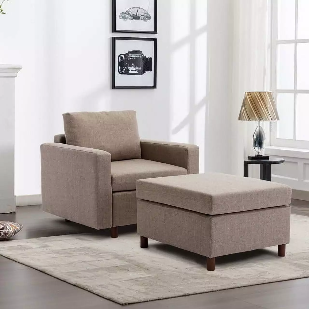 Chic Single-Seat Brown Sofa Sectional Armrest Ottoman Durable Linen Modern Living Room Sofa Ponnky