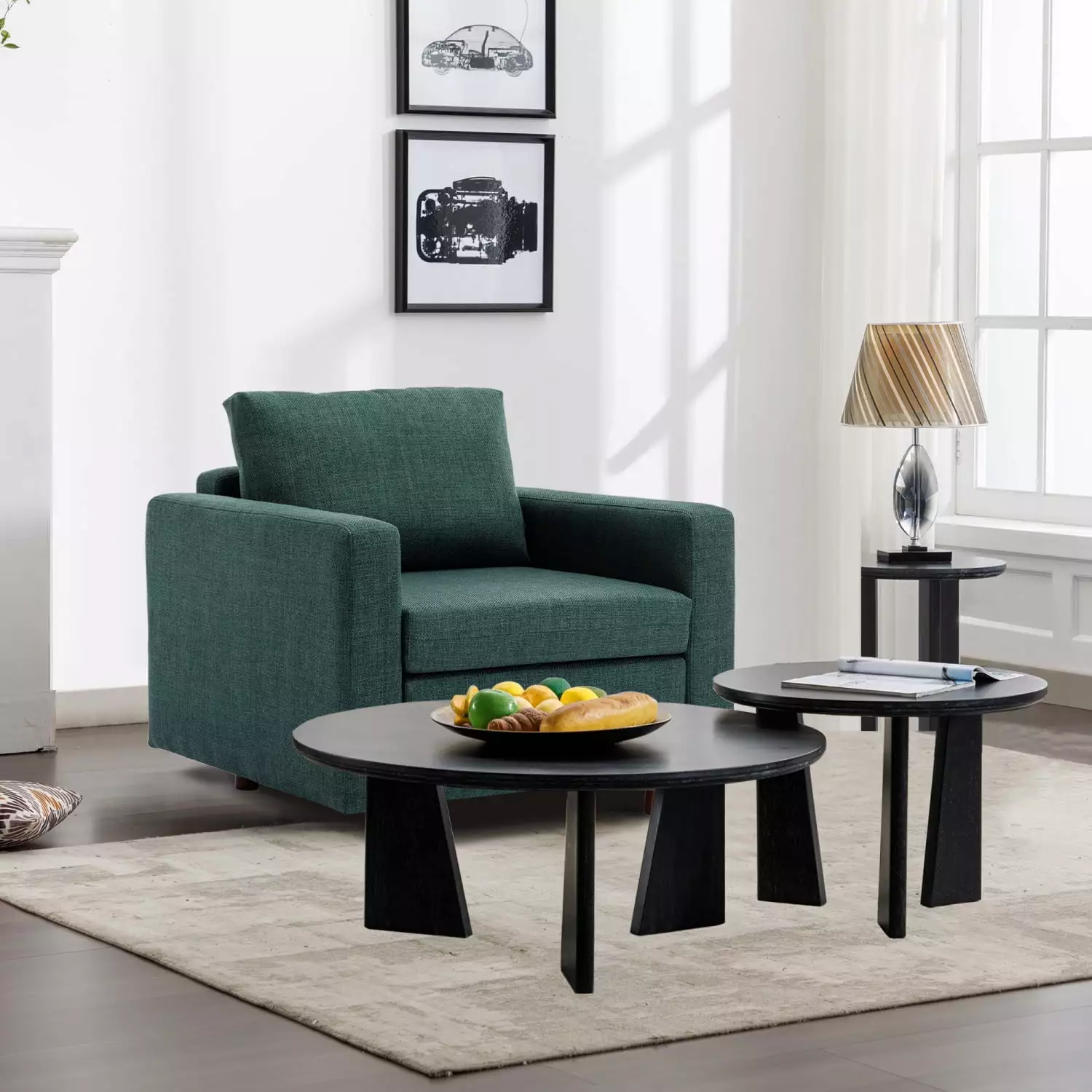 Green Single Seat Module Sofa Sectional Couch Modern Design Durable Linen Material Living Room Home Office Ponnky