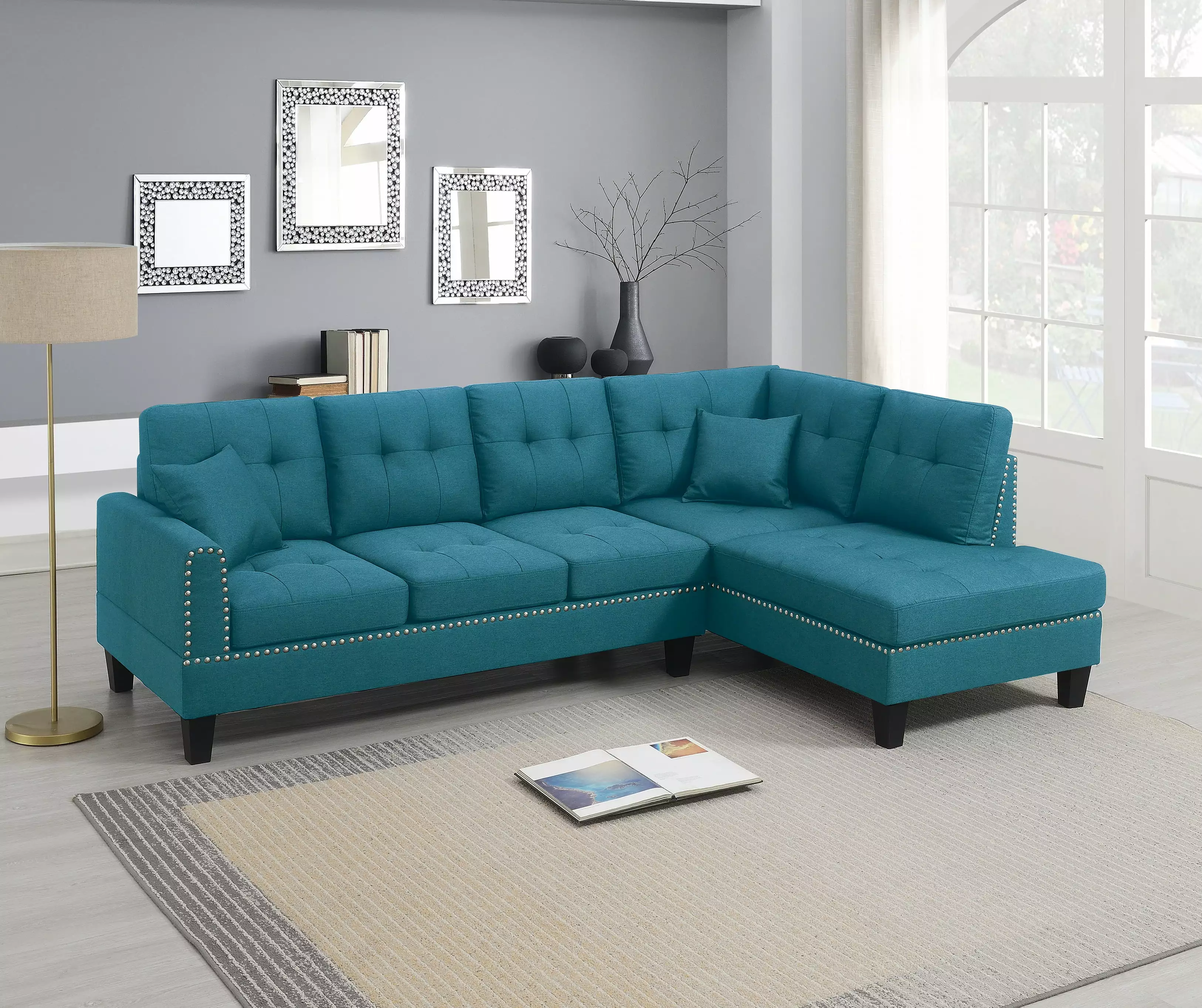 Poundex 2-Piece Sectional Set Azure Living Room Sofa