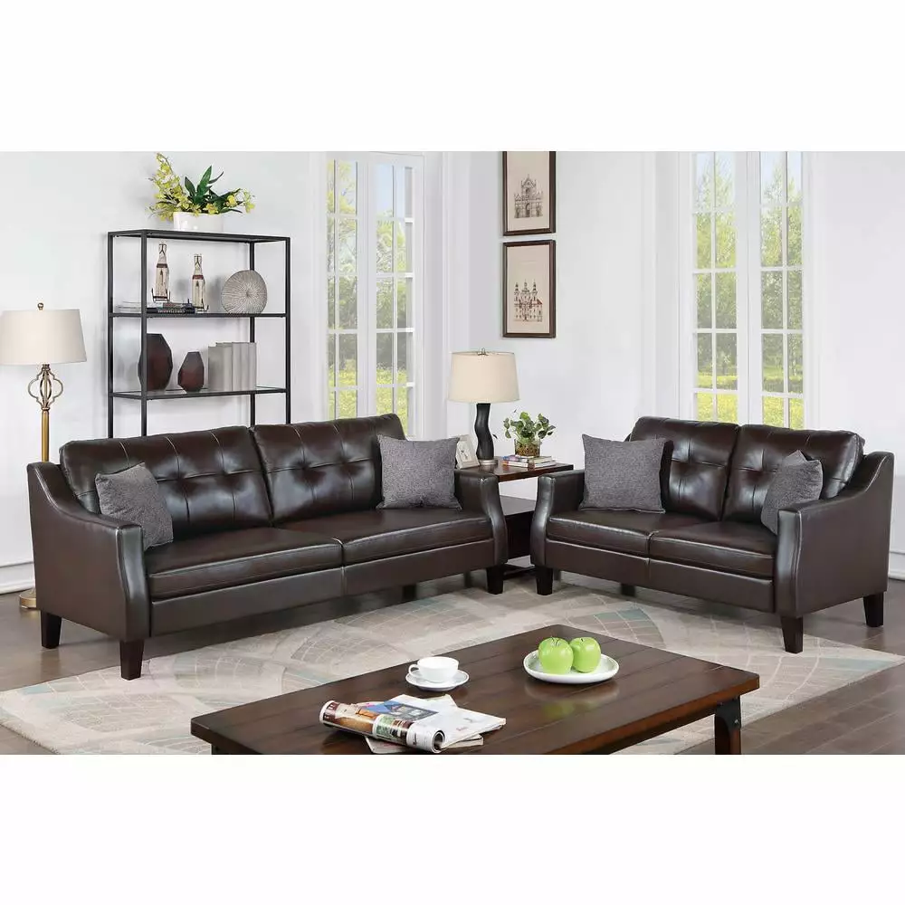Poundex Dark Brown Gel Leatherette 2-Piece Sofa Set