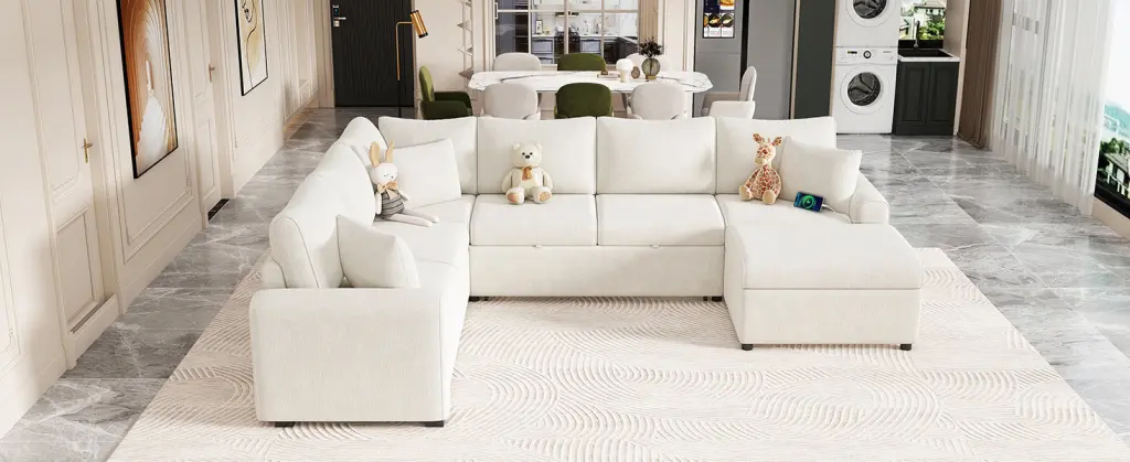 112.2 Inch Sectional Sofa Pull Out Sofa Bed Sleeper Storage Ottoman rnb