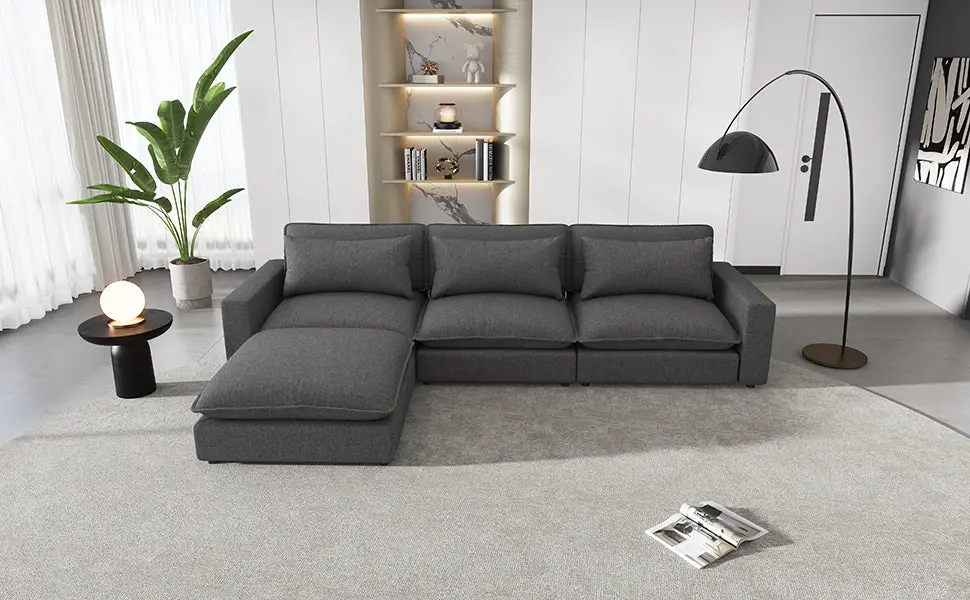 128 Inch Sectional Cloud Sofa Chenille Upholstery and Modern Design rnb