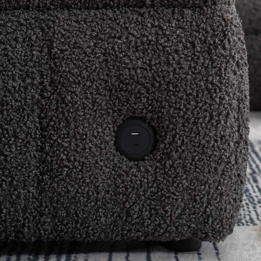 87.7" Sectional Sofa Comfortable Teddy Fleece Fabric Sectional Sofa Couch rnb
