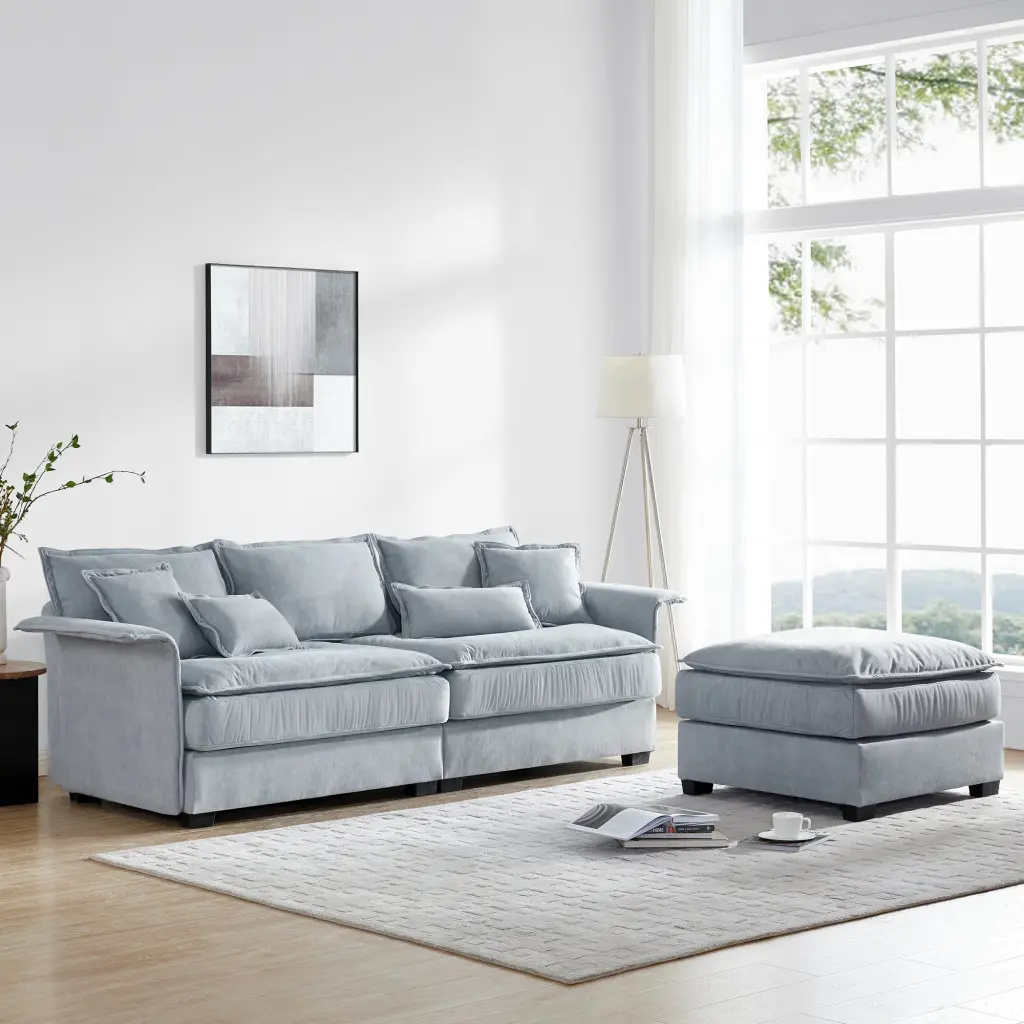 95x66 Inch Oversized Premium Sectional Sofa - 4 Seat Upholstered Couch Bentwood Armrests rnb