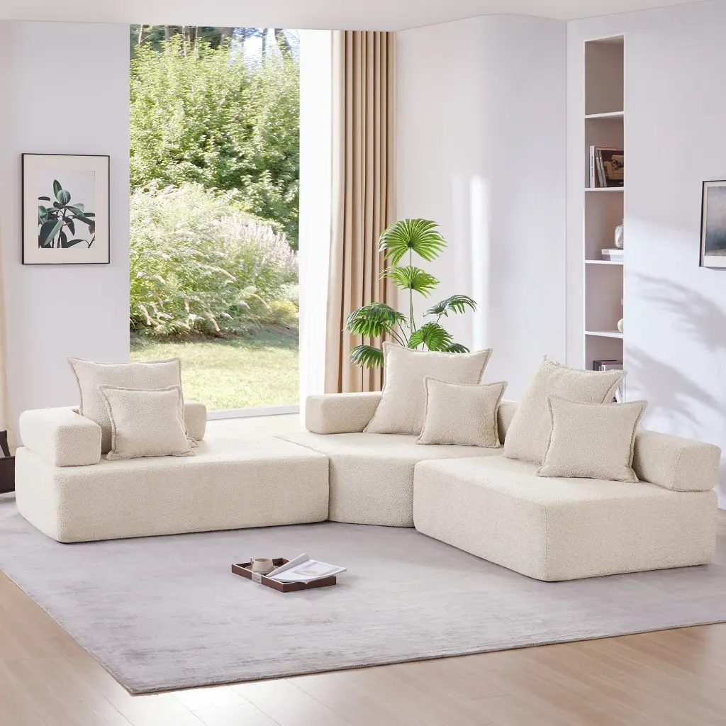 Oversized Modular L-Shaped Sectional Sofa Premium Boucle Floor Couch Seating rnb