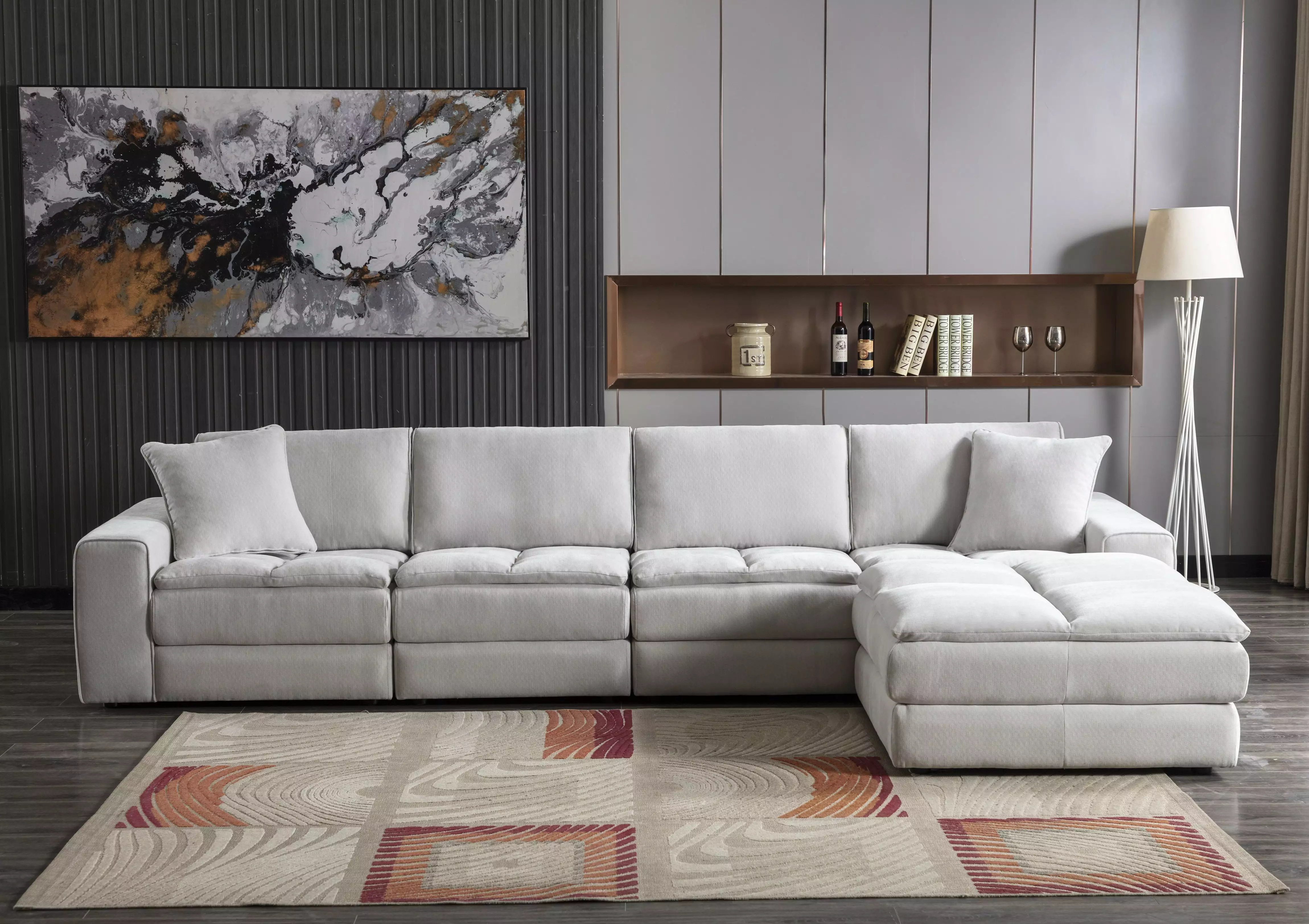 Roundhill Furniture Breton Contemporary 4-Piece Sectional Sofa Ottoman