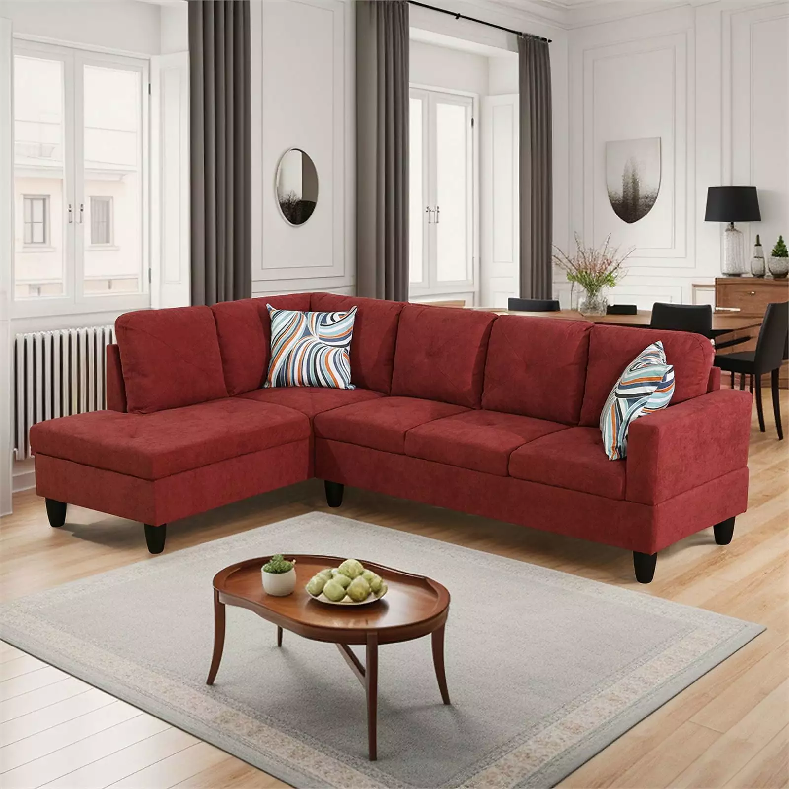 Starhome Living La Venta 2 Piece Sectional Sofa Red Flannelette Living Room Couch Star Home Living