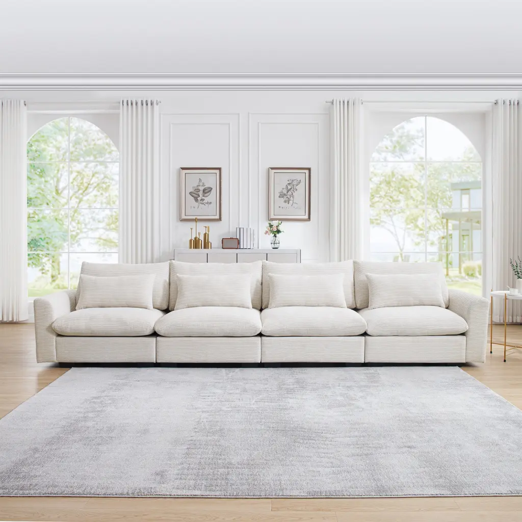 4 Seater Deep Seat Couches Living Room Beige Corduroy ui furniture