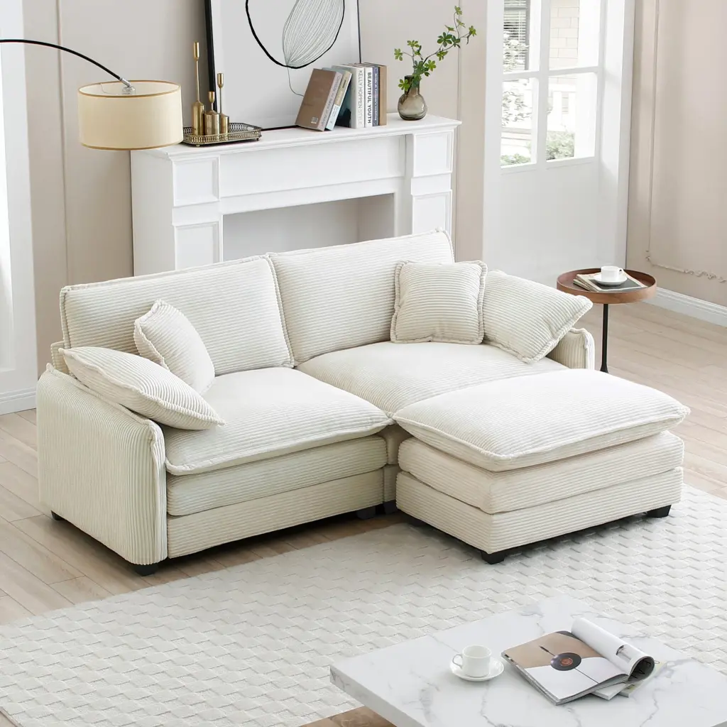 Two Seater Sofa Ottoman L Shaped Design and Footrest Living Room ui furniture