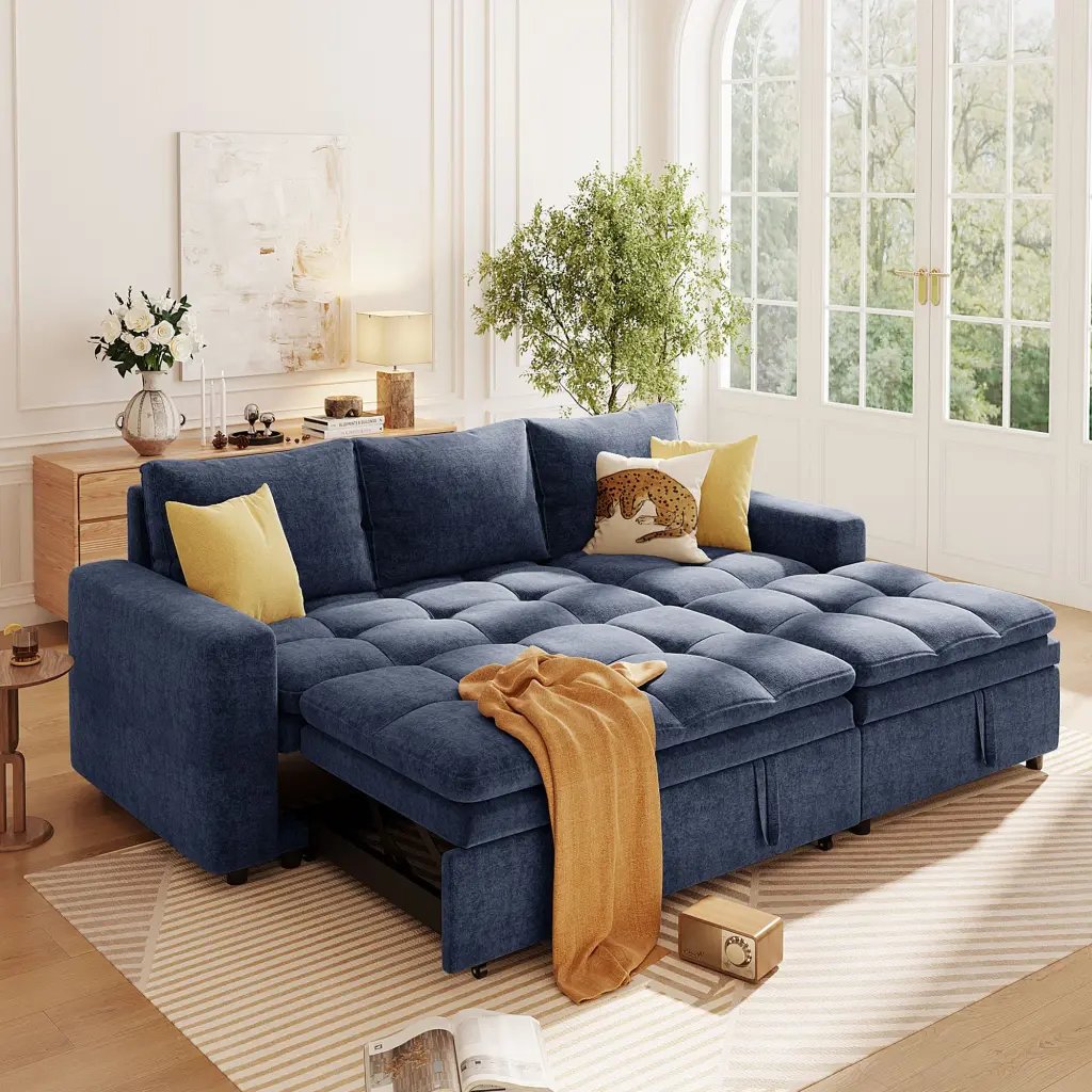 Soft Upholstered Sectional Sofa Bed Storage Space Living Room u_style