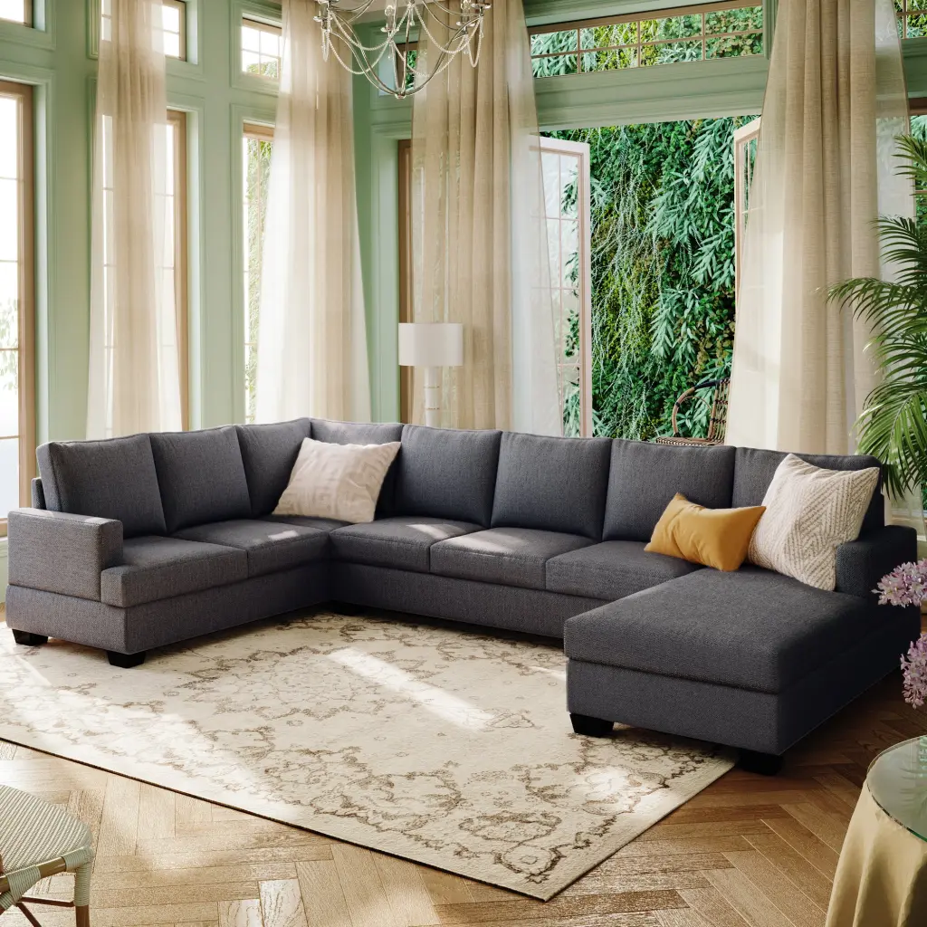Ustyle Modern Large Upholstered U Influence Sectional Sofa Extra Wide Chaise u_style
