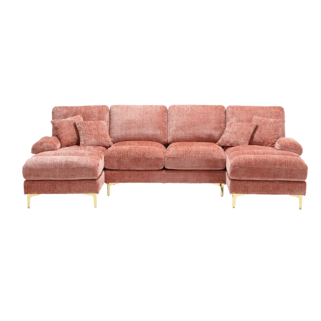 United Modern Large Chenille Fabric U-Shaped Sectional Sofa Pink w1568 united we win