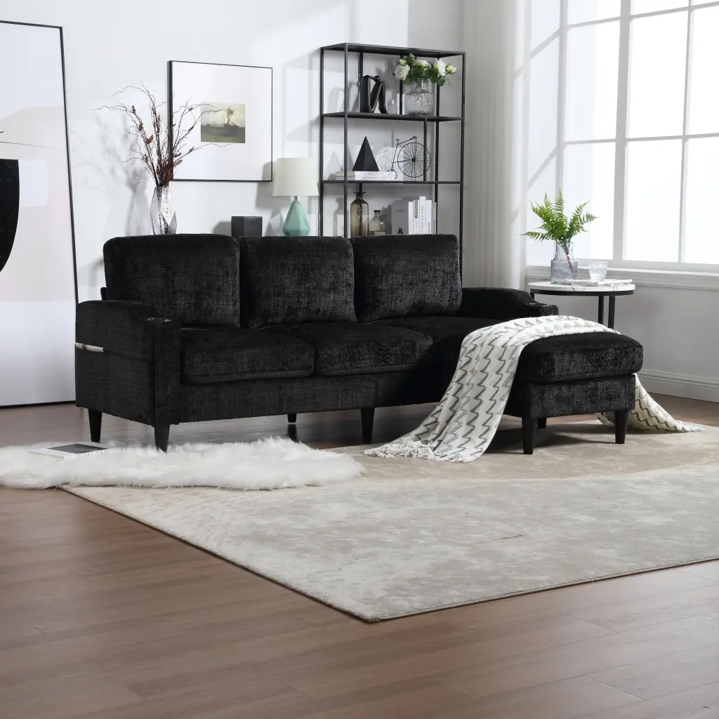 United Storage Sofa Black Polyester Comfortable Sectional Sofa Living Room w1568 united we win