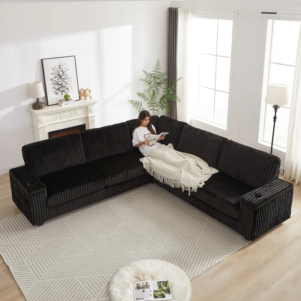 110 Inch Oversized Corduroy Corner Sofa L Influenced Corner Couch Two welike furniture