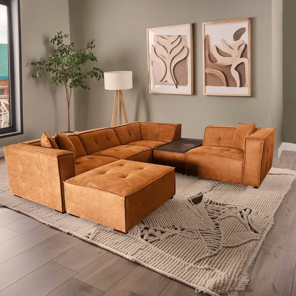 Logan Pet Friendly 6 Piece Sectional Brown Microsuede Sofa american homestead furniture