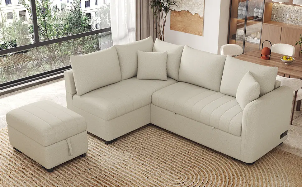 82.6 Inch Influenced Sectional Pull Out Sofa Bed Sleeper Sofa Two USB Ports rnb