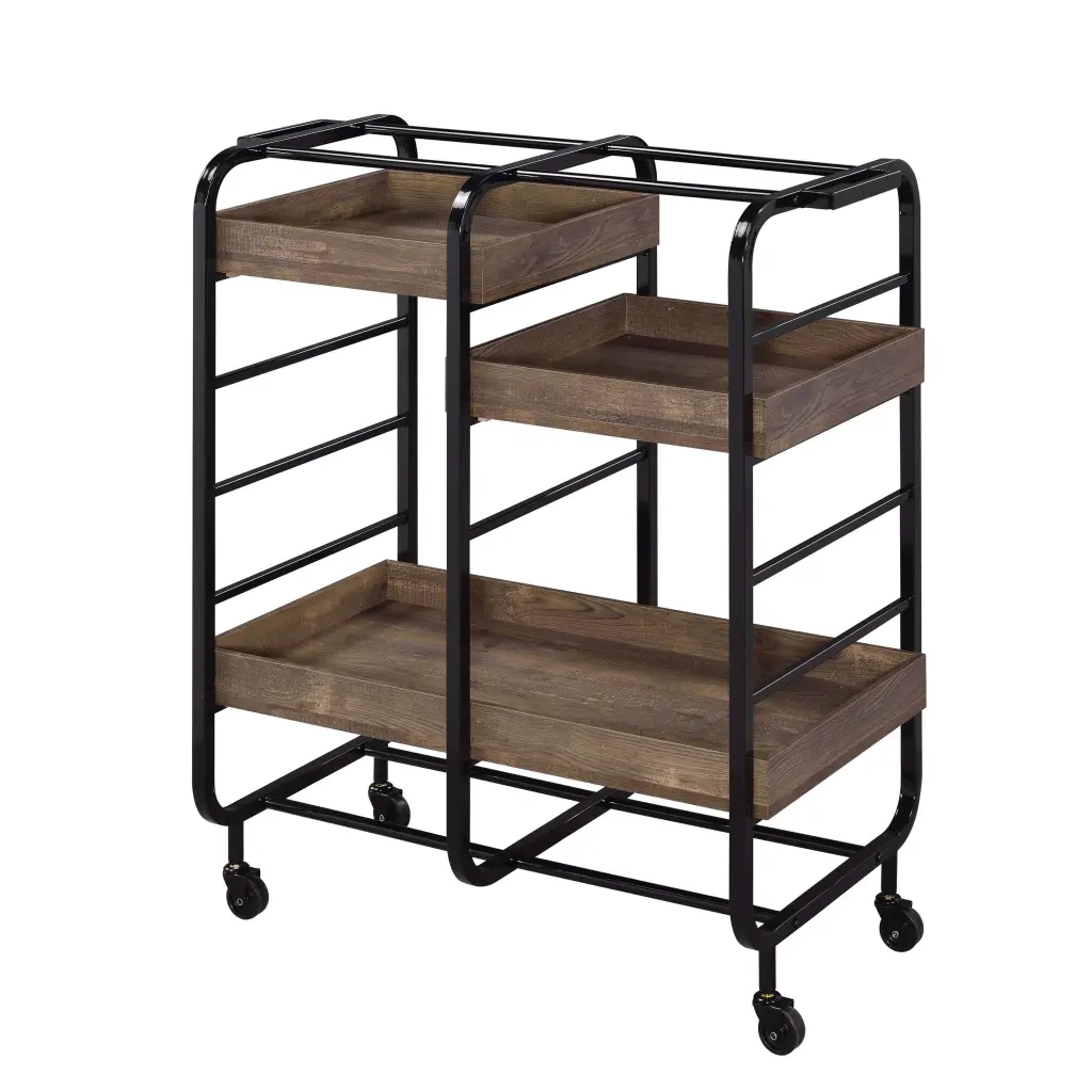 Black and Walnut Serving Cart 3 Adjustable Trays Dining furniture max