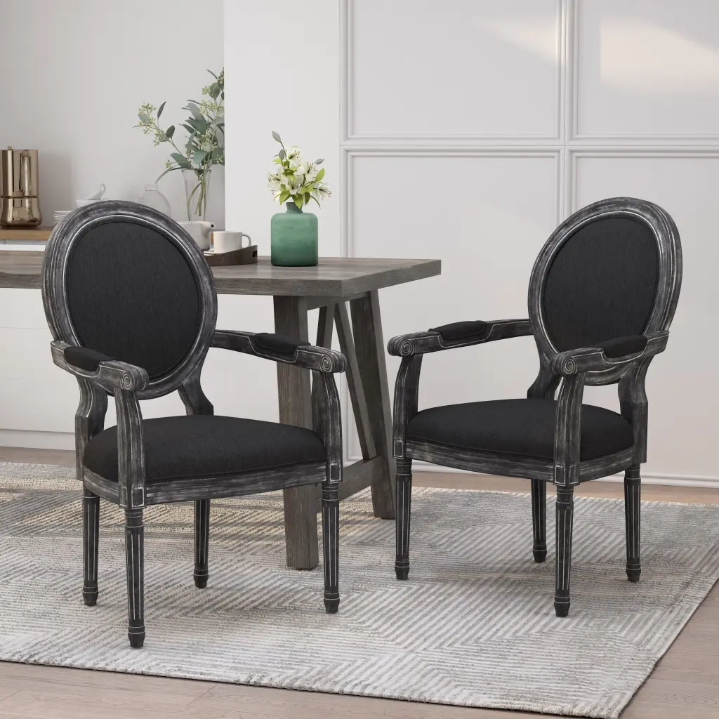 Dining Chair MP2 Set 2 Black Wood Fabric Modern Seating nh-cloudhouse
