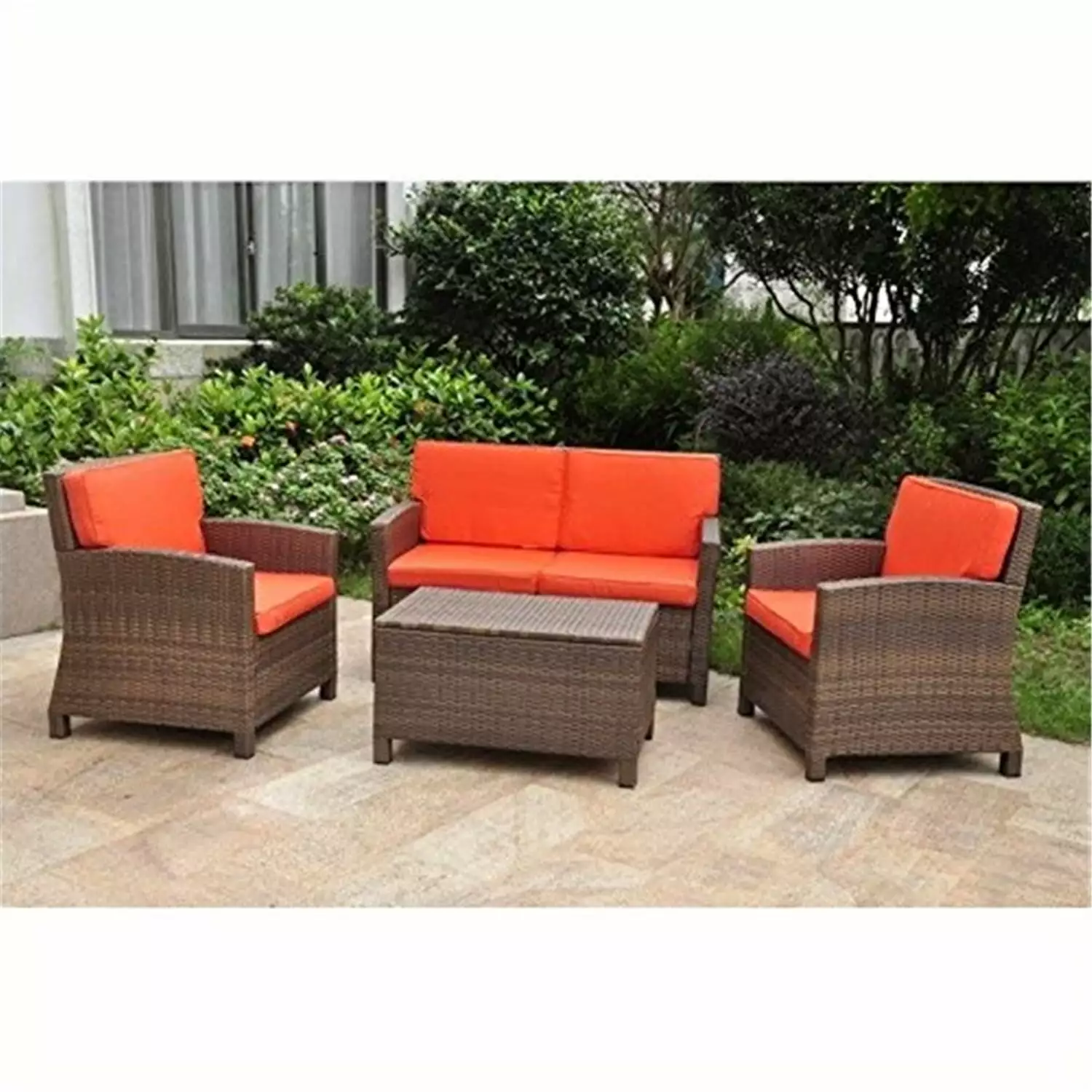 Maykoosh Resin Wicker Steel Settee Group Cushions Outdoor Patio Furniture