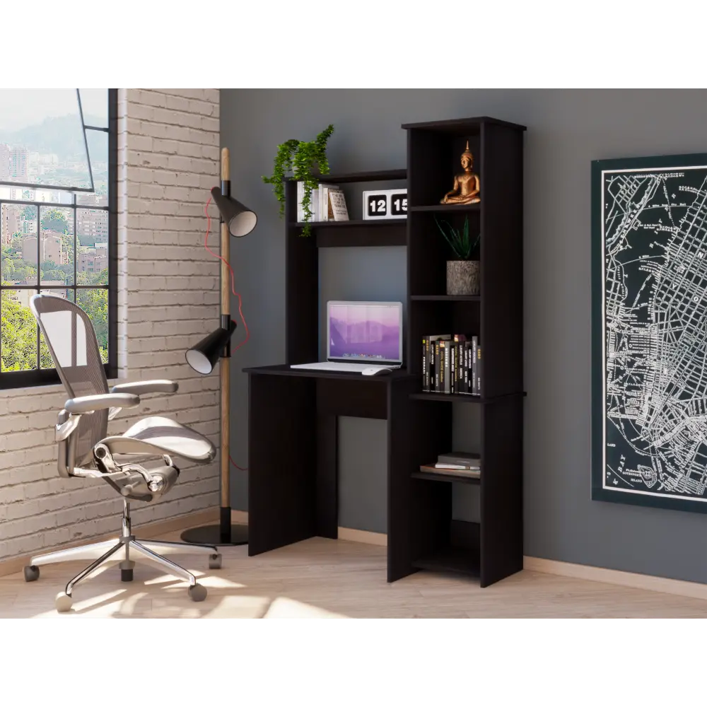 Desk Five Shelves Two High Quality Shelves Black Black Particle Board depot e-shop