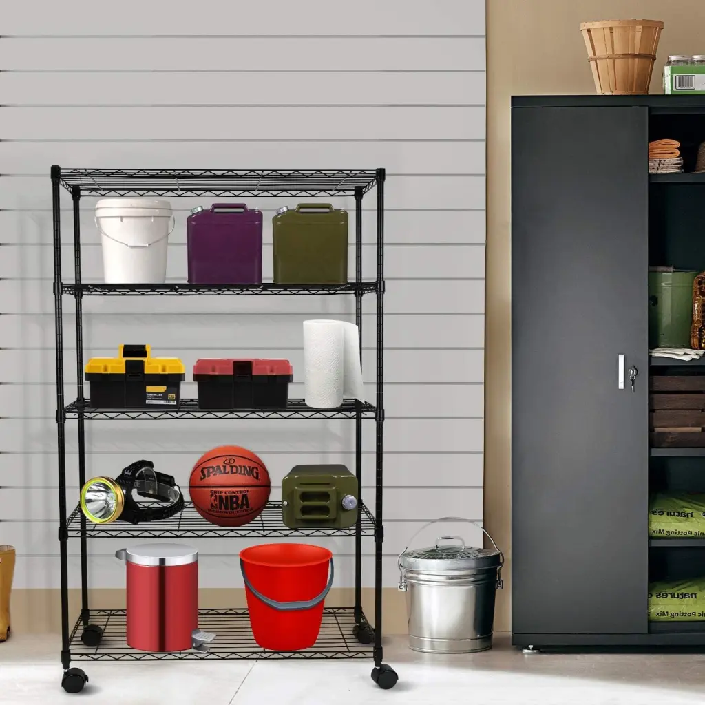 Effortless Deluxe Heavy Duty 5 Shelf Shelving Unit Wheels Adjustable w1134dhs
