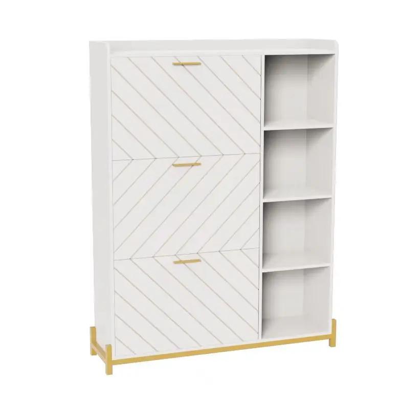 Modern Entryway Shoe Cabinet 3 Flip Drawers and Open Shelves xiewan