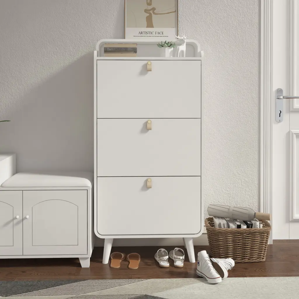 Modern Arc Design Shoe Storage Cabinet 3 Drawers Entryway familyroom furnitures