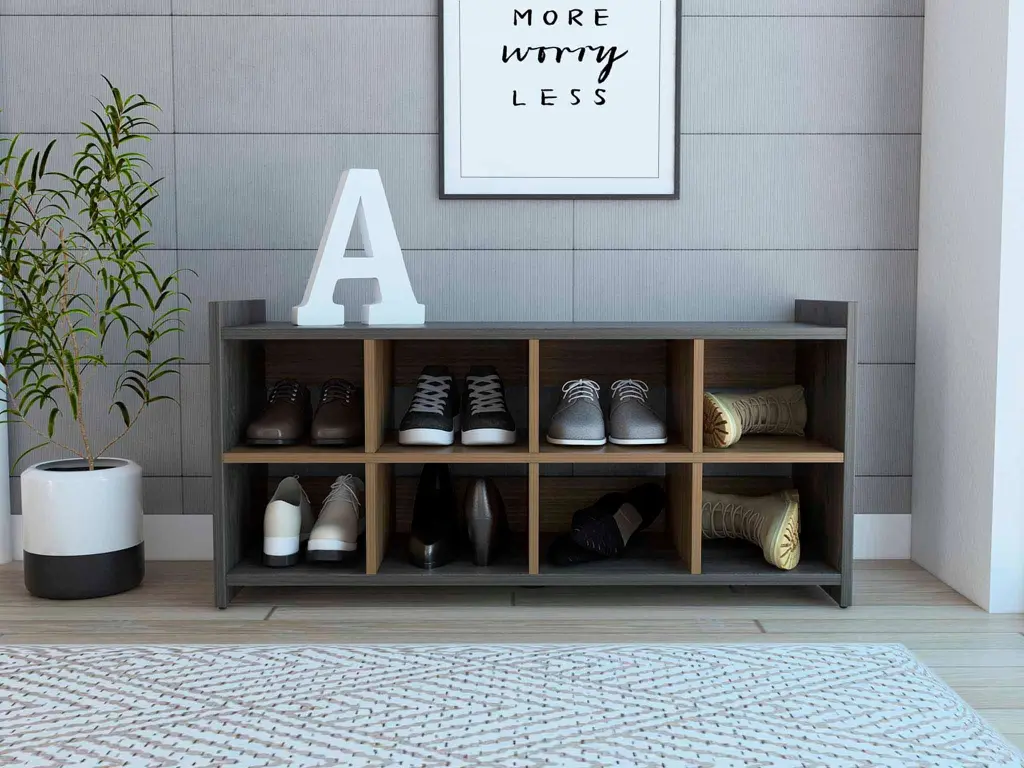 Rafael 8 Compartment Rectangle Entryway Shoe Rack Carbon Espresso Brown Organizer furniture max