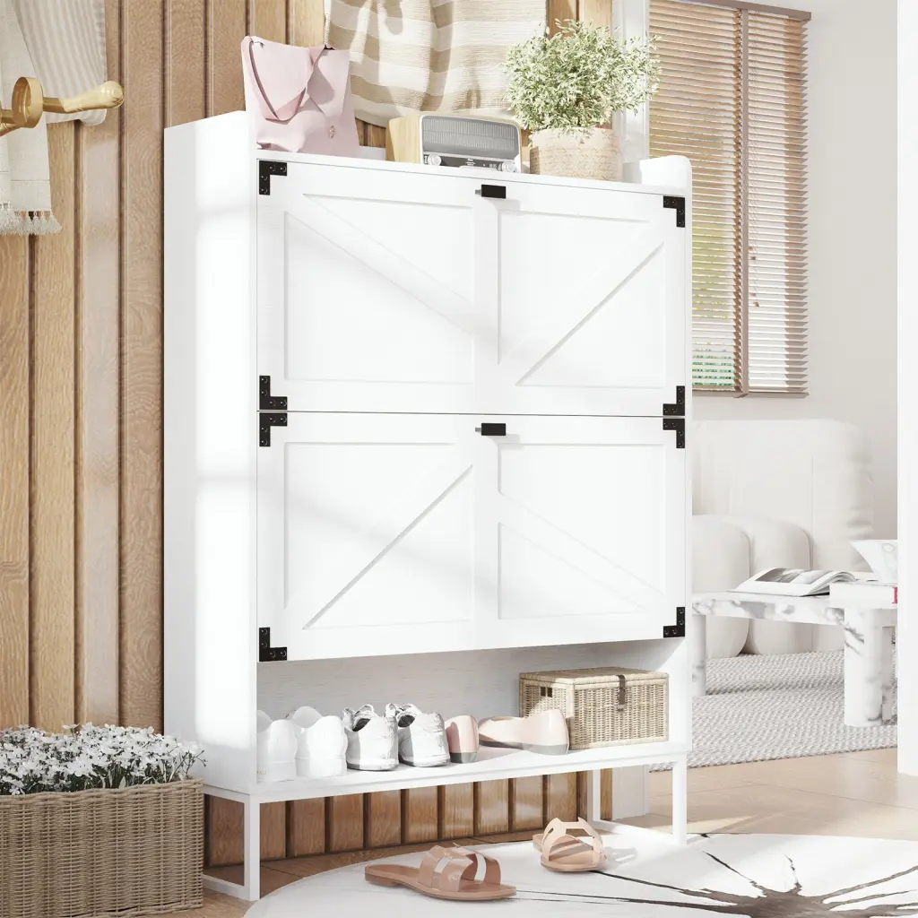 Shoe Cabinet 2 Flip Drawers Entryway Storage xiewan