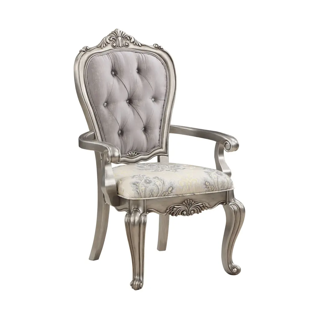 Beige and Antique Platinum Tufted Side Chair Set 2 Dining furniture max
