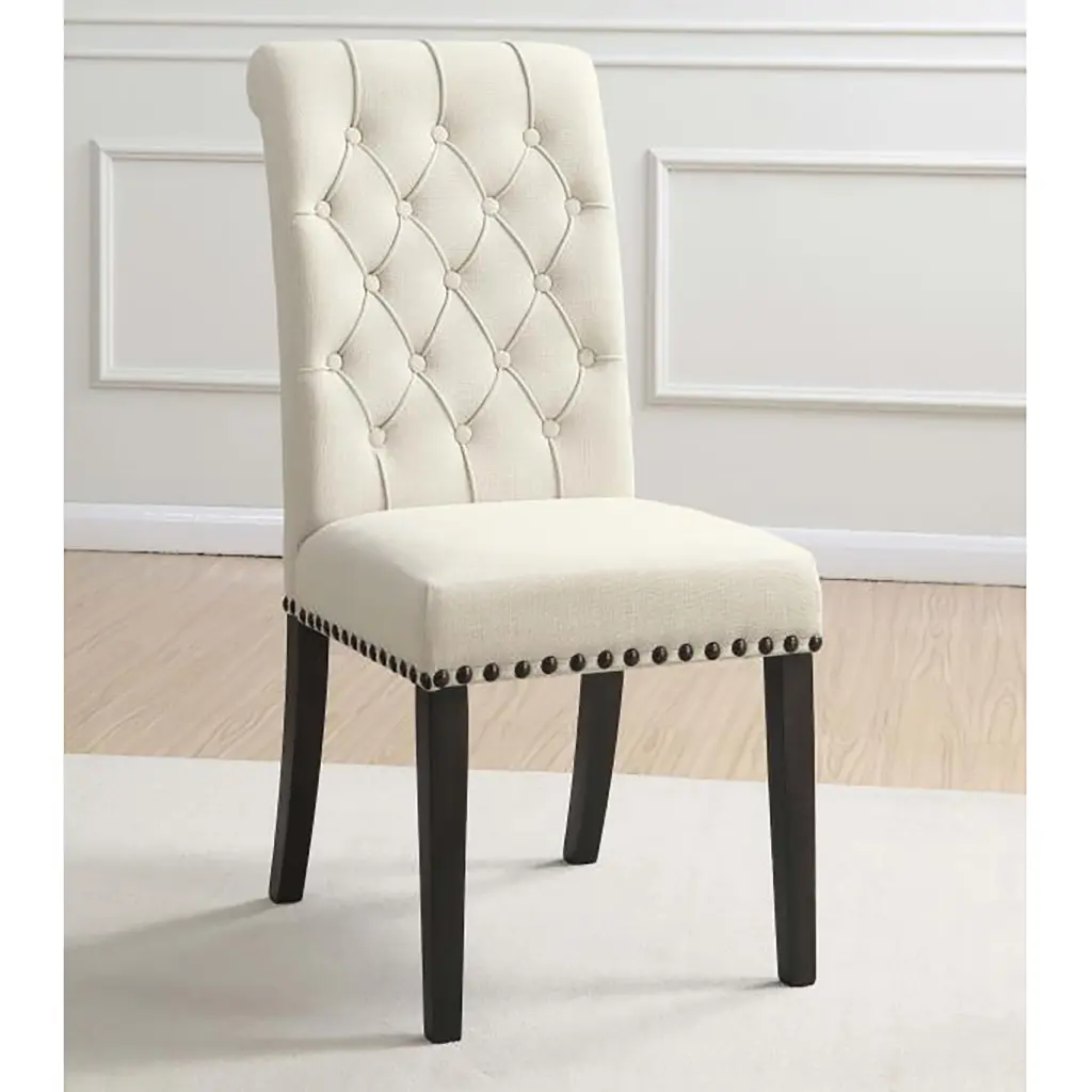 Beige And Smokey Black Tufted Side Chairs Set 2 Solid Beige Dining Chairs furniture max