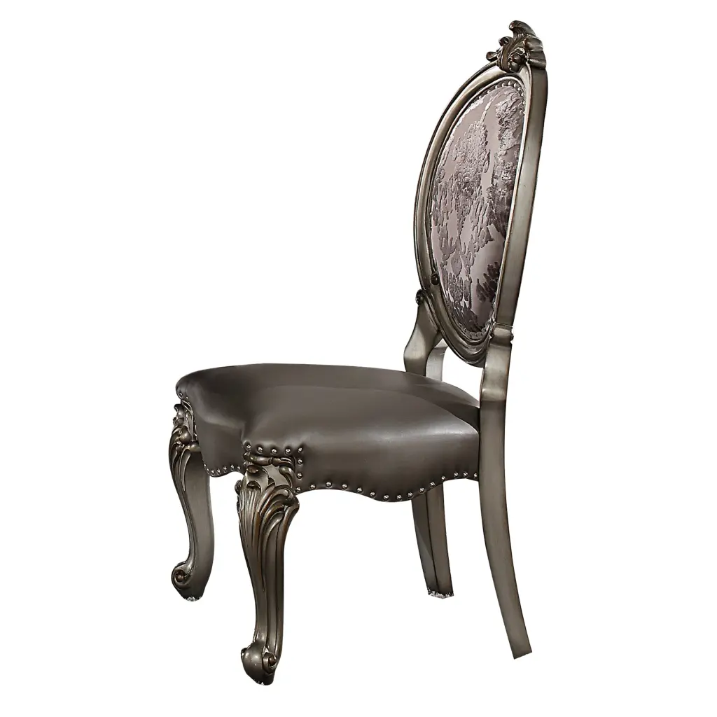 Silver and Antique Platinum Oval Back Side Chairs Set 2 Solid Silver furniture max
