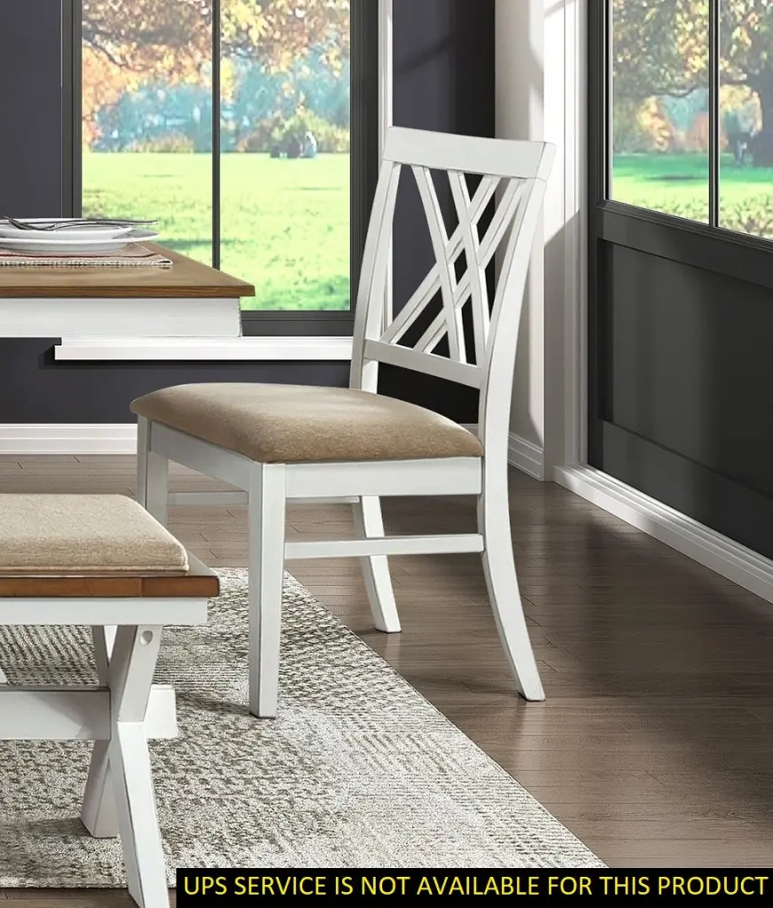 Modern White and Oak Finish Side Chairs 2Pc Set Fabric Upholstered kanepe
