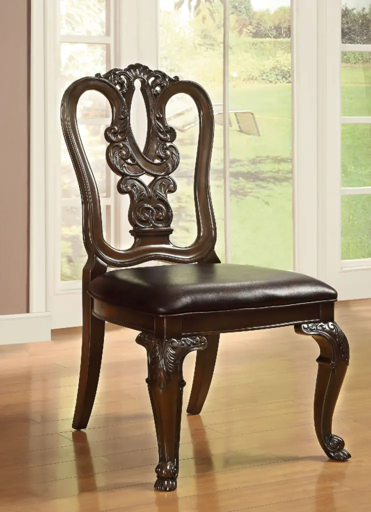 Traditional Intricate Back Design Set 2 Side Chairs Brown Cherry Solid Wood kanepe
