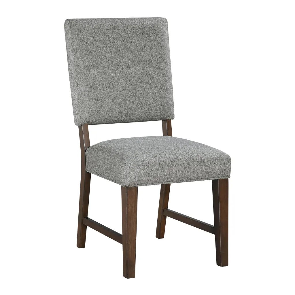 Walnut Finish Wood Side Chairs Set 2 Gray Textured Fabric Upholstered Dining Chairs kanepe