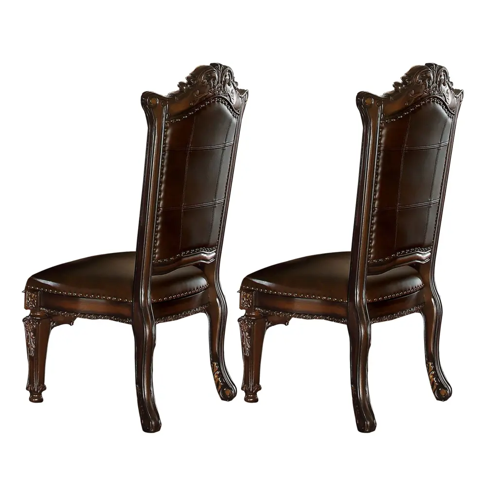 27 Inch Dining Side Chair Vegan Faux Leather Set 2 Brown Wood Legs royal hampton