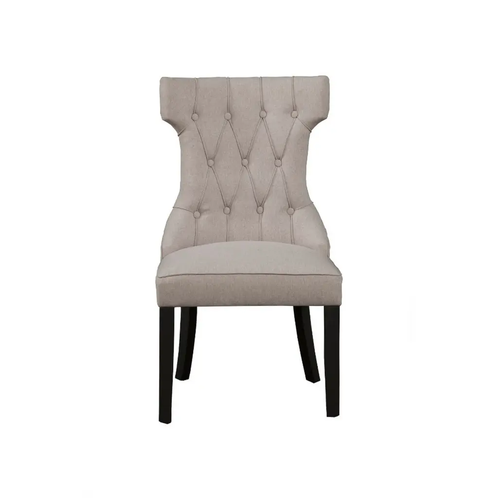 Upholstered Button Tufted Side Chairs Wooden Base Set 2 Gray royal hampton