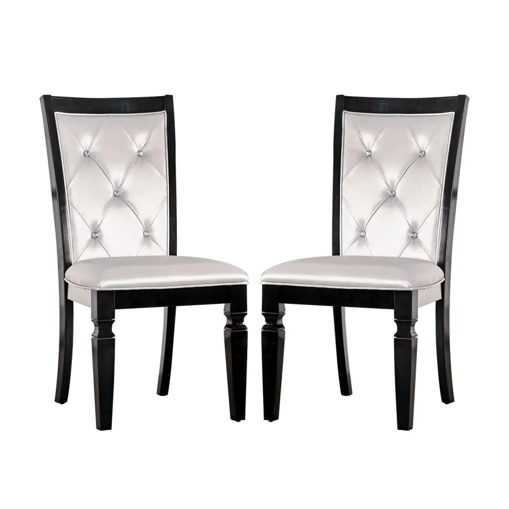 Set 2 Dining Side Chairs Black And Silver Finish simple relax
