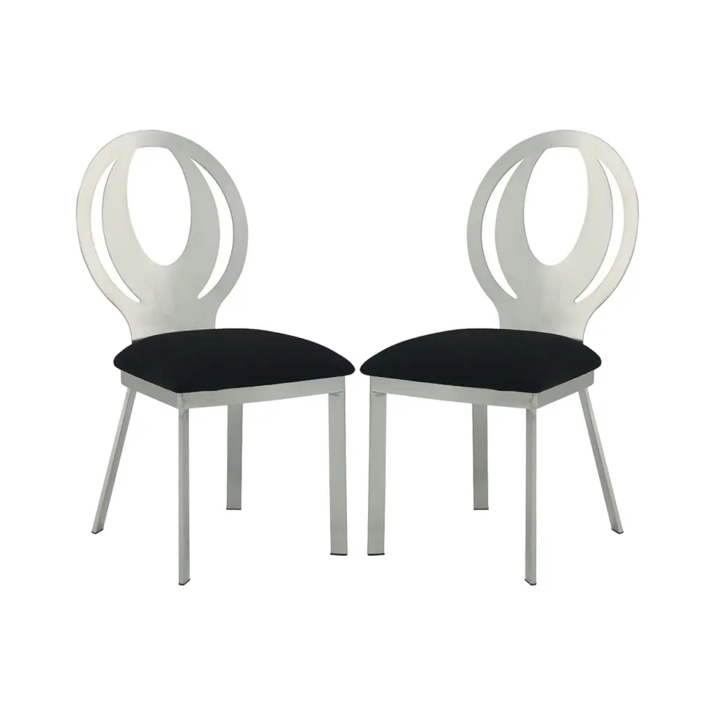 Set 2 Microfiber and Metal Side Chairs Silver and Black Finish simple relax