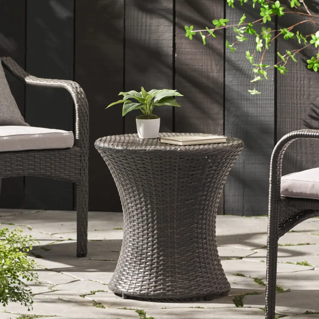 Kono Hourglass Table Grey Rattan No Glass Top nh-gardenpara